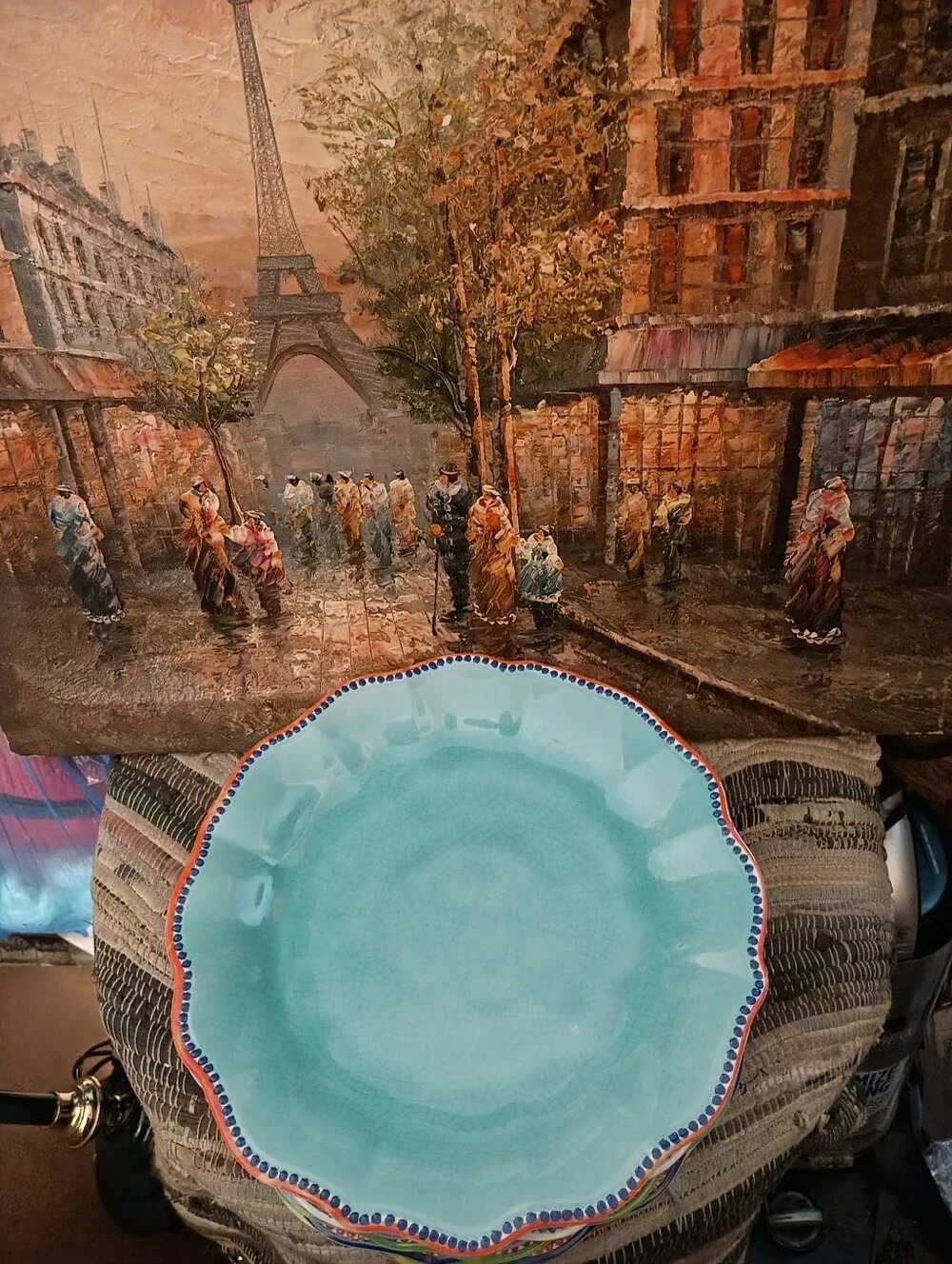 Hand-Painted Scalloped Melamine Dinner Plates - Lavender with Multicolor Plates